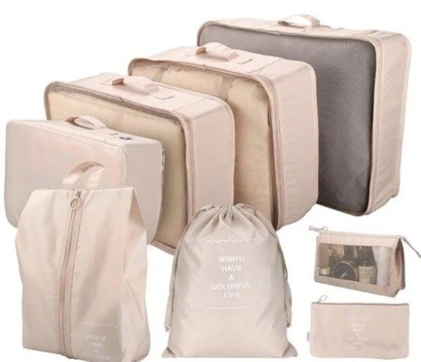 Bőrönd rendszerező szett, bézs utazási
kiegészítő - az átláthatóbb bőrönd
kötelező eleme, 8db (BBI-4110)