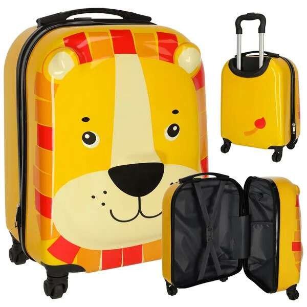 Gyermek utazási bőrönd kézipoggyász kerekeken oroszlán