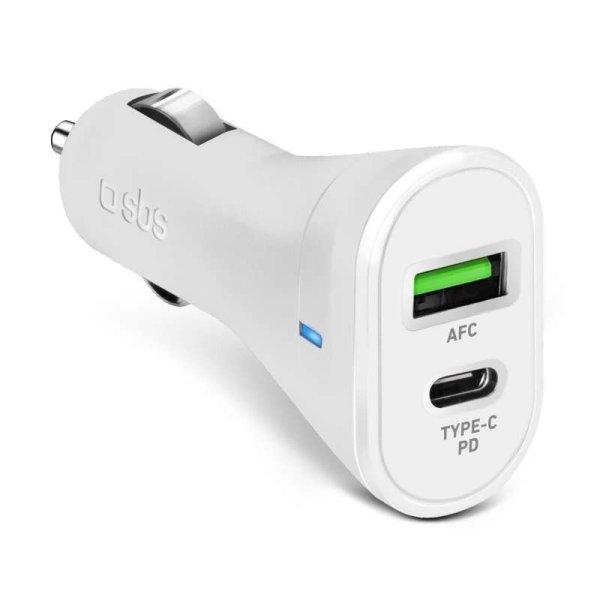 SBS USB-C / USB-A Autós töltő - Fehér (18W) (TECRPD20W)
