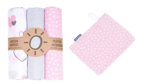 MTT Textil pelenka 3 db + Mosdatókesztyű - Szürke-Rózsaszín - Szívecskék