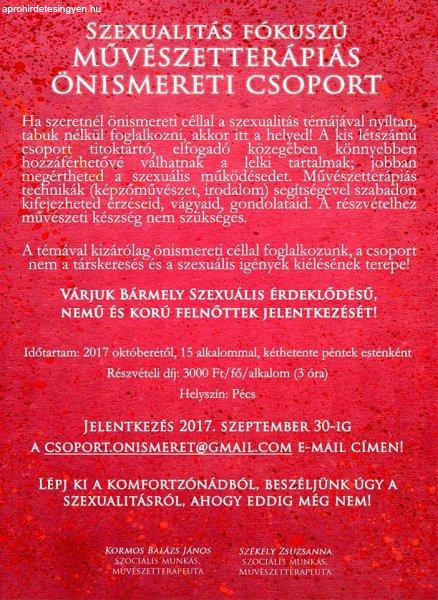 Szexualitás fókuszú művészetterápiás önismereti csoport Pécs