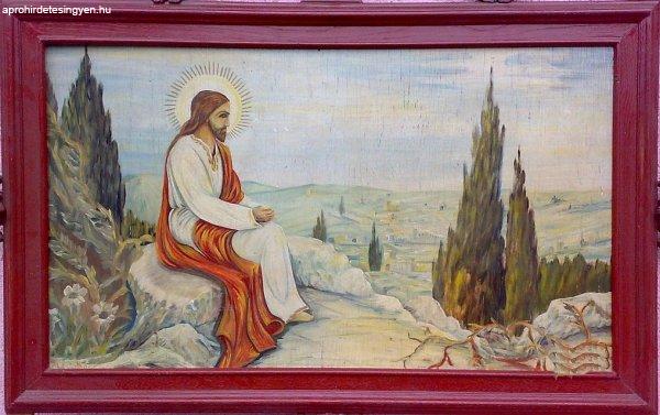 Jézus az olajfák hegyén, olajfestmény szignóval furnér