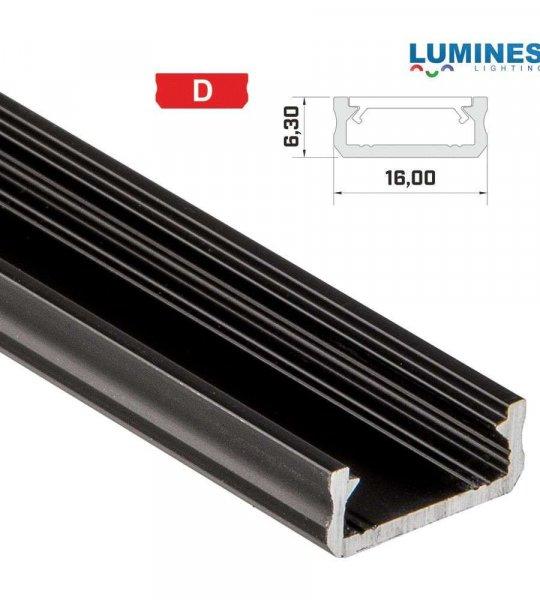 LED Alumínium Profil Általános U alakú [D] Fekete 2,02 méter