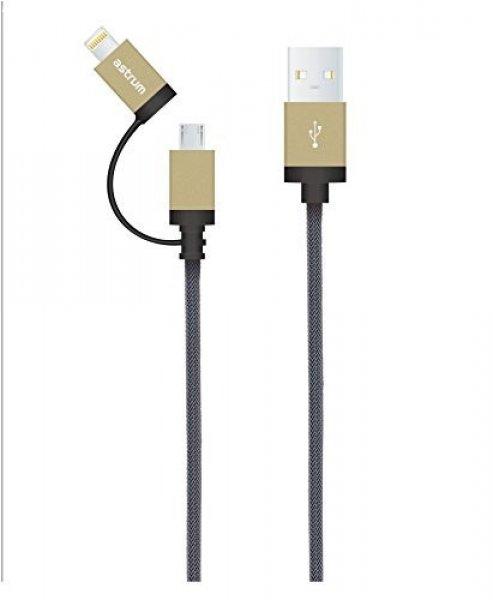 Astrum Apple USB - Lightning (8Pin) iPhone 1,2M fémhálós strapabíró
adatkábel micro usb átalakítóval MFI engedéllyel arany