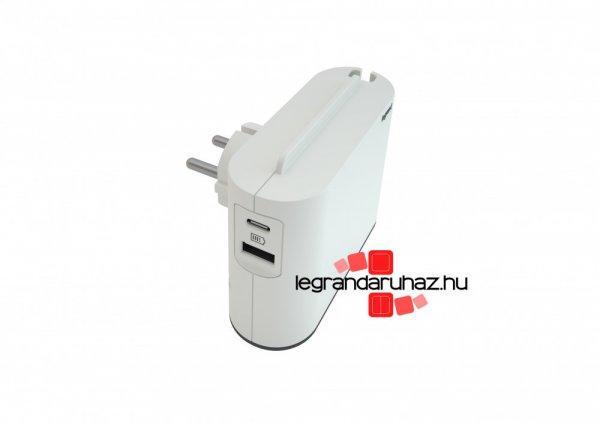 Legrand Kettős 2P+F elosztódugó 6A, USB-A és USB-C, fehér, Legrand 049401