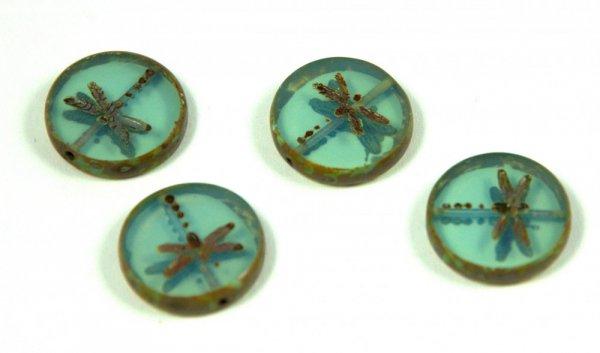 Cseh table cut gyöngy - hosszában fúrt kerek szitakötő mintás -
Transparent Opal Blue Picasso - 61000-86800 - 17 mm