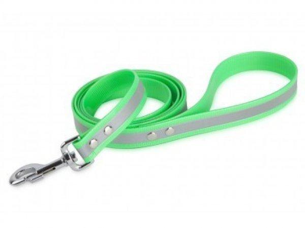 Firedog BioThane póráz Fényvisszaverő 25 mm 1,2 m fogóval & D-ring light
green