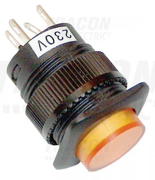 Mini jelzőlámpás nyomókapcsoló sárga 1×NO, 110V AC/DC