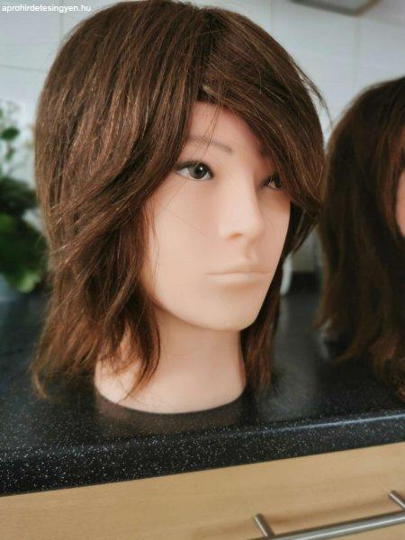 Férfi szakáll nélküli 100%humán fodrász gyakorló tanuló modellező 
babafej KOLEN- barna természetes haj-festhető
