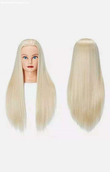 Világosszőke Szintetikus hajú fodrász gyakorló sminkelt női babafej 60 cm
gyerekeknek ,fodrászoknak egyaránt /proteines -süthető fonható-mosható