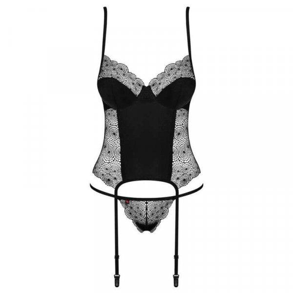 Obsessive - Sharlotte corset & thong black - Szexi fekete fűző tangával S/M