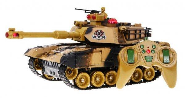 Távirányítós War Tank 1:18 arányú, sivatagi terepmintás, nagy
teherbírású gumilánccal
