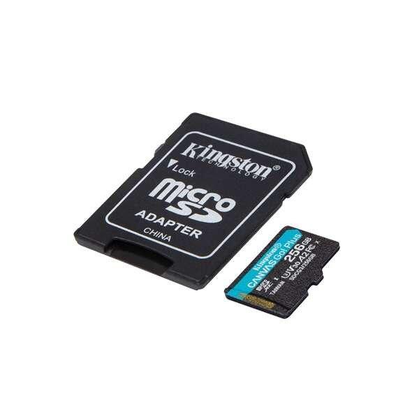 Kingston Canvas Go Plus 256GB MicroSDXC Class 10 UHS-I U3 memóriakártya +
adapter