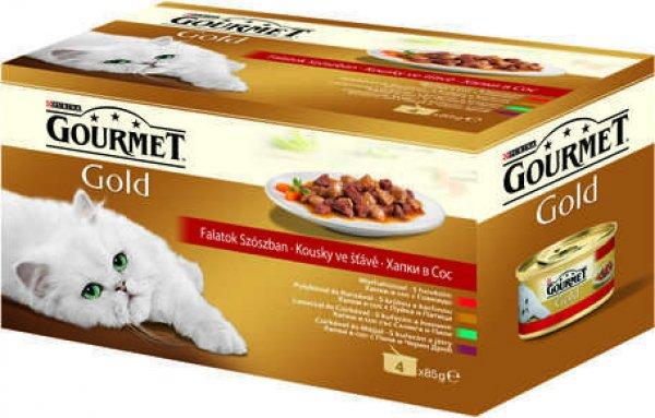 Gourmet Gold falatok szószban nedves macskaeledel - Multipack (24 csomag | 24 x
4 x 85 g | 96 db konzerv) 8.16 kg