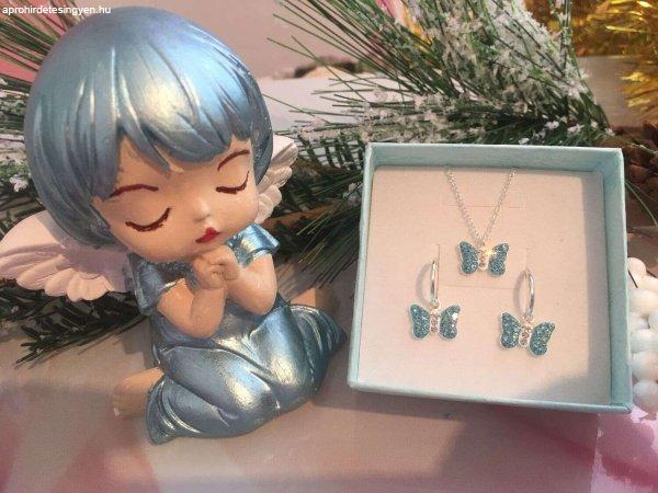 Kék pillangós kristály karácsonyi ezüst gyerek ékszerszett - 925 ezüst
gyerek ékszer- A32753S2911