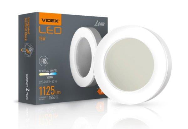 Videx Lena 15 W-os ø190 mm kerek natúr fehér  fehér mennyezeti lámpa
IP65-ös védettségű