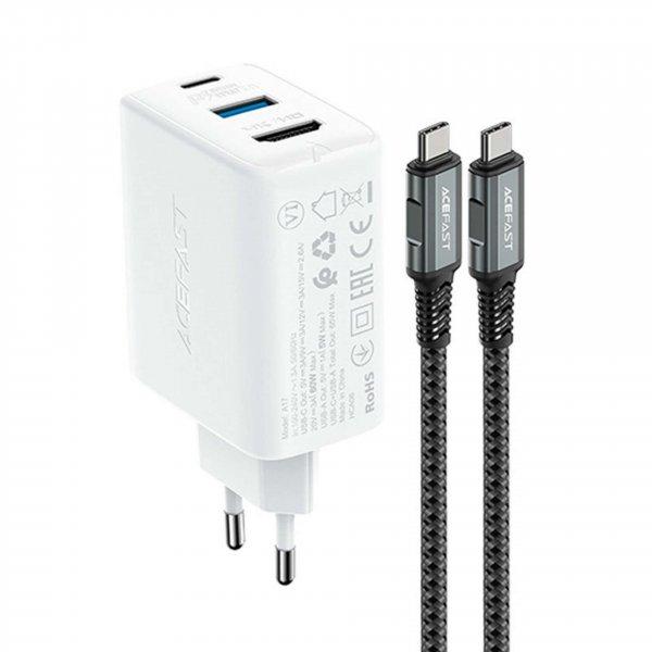 Acefast 2 az 1-ben töltő GaN 65W USB Type C / USB, adapter adapter HDMI 4K @
60Hz (szett kábellel) fehér (A17 fehér)