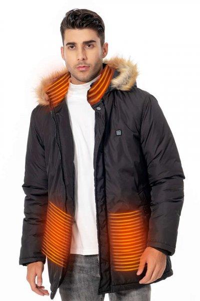 Dollcini, elegáns fűthető férfi kabát, télikabát, 9 db fűthető elem USB
fűtéssel, Szélálló elektromos szigetelés, 401252, Fekete