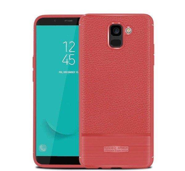 Szilikon telefonvédő (közepesen ütésálló, bőr hatású, szálcsiszolt)
PIROS Samsung Galaxy J6 (2018) SM-J600F