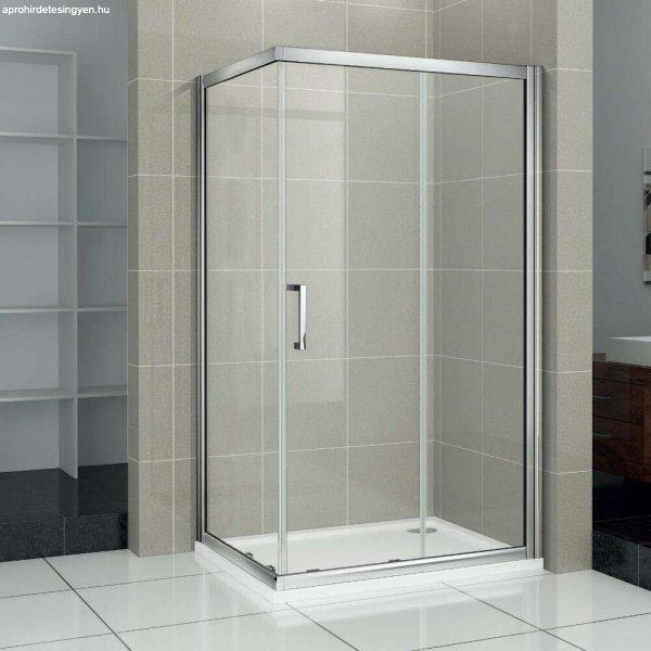 AQUATREND ZENX 632 120x100 aszimmetrikus szögletes tolóajtós zuhanykabin 6 mm
vastag vízlepergető biztonsági üveggel, krómozott elemekkel, 190 cm magas