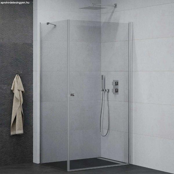 Mexen Pretoria 80x110 aszimmetrikus szögletes nyílóajtós zuhanykabin 6 mm
vastag vízlepergető biztonsági üveggel, krómozott elemekkel, 190 cm magas