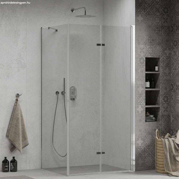 Mexen Lima 80x90 aszimmetrikus szögletes összecsukható nyílóajtós
zuhanykabin 6 mm vastag vízlepergető biztonsági üveggel, krómozott
elemekkel, 190 cm magas