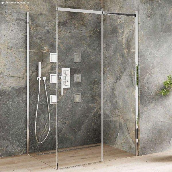 Mexen Omega aszimmetrikus szögletes tolóajtós zuhanykabin 8 mm vastag
vízlepergető biztonsági üveggel, krómozott elemekkel, 190 cm magas