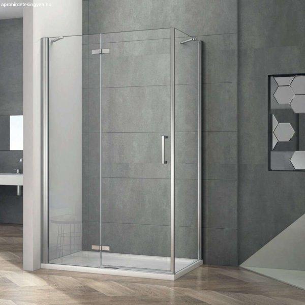 AQUATREND Jade N02 120x90 balos aszimmetrikus szögletes nyilóajtós
zuhanykabin 6 mm vastag vízlepergető biztonsági üveggel, krómozott
elemekkel, 195 cm magas