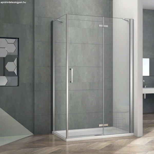 AQUATREND Jade N02 120x90 jobbos aszimmetrikus szögletes nyilóajtós
zuhanykabin 6 mm vastag vízlepergető biztonsági üveggel, krómozott
elemekkel, 195 cm magas