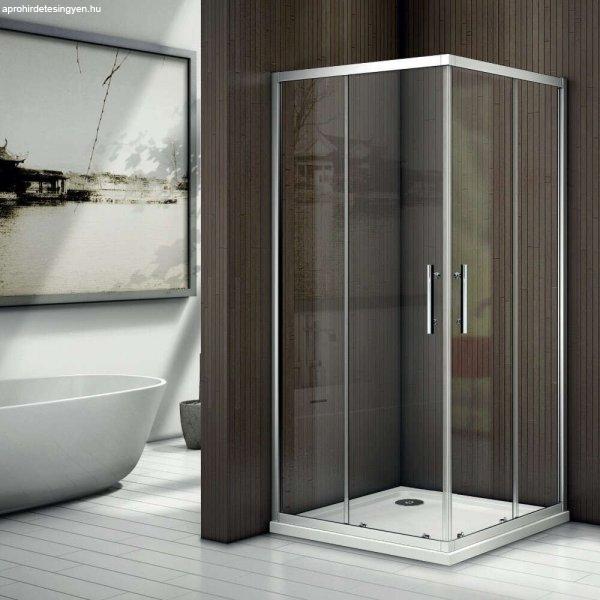 AQUATREND Quick 331 90x90 szögletes két tolóajtós zuhanykabin 6 mm vastag
vízlepergető biztonsági üveggel, krómozott elemekkel, 190 cm magas