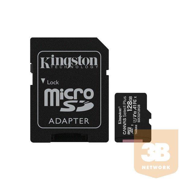KINGSTON Memóriakártya MicroSDXC 128GB Canvas Select Plus 100R A1 C10 +
Adapter