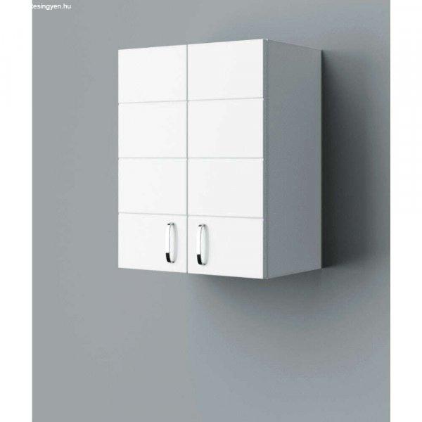 MART 60 cm széles polcos fürdőszobai fali szekrény, fényes fehér, króm
kiegészítőkkel, 2 soft close ajtóval