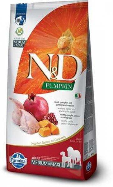 N&D Dog Grain Free Adult Medium/Maxi sütőtök, fürj & gránátalma
szuperprémium kutyatáp 12 kg