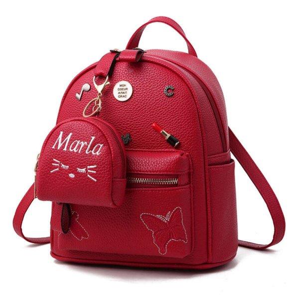 Kis méretű női hátizsák kitűző jellegű díszekkel piros aa-001833