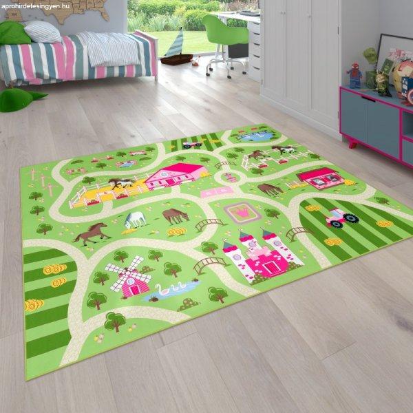Gyerekszőnyeg játszószőnyeg utca motívum állatos szőnyeg - zöld 140x200
cm