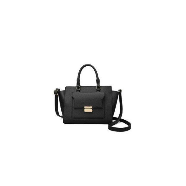 Közepes méretű női kézi táska, oldalán csatos zsebbel+oldalpánt fekete
aa-001255