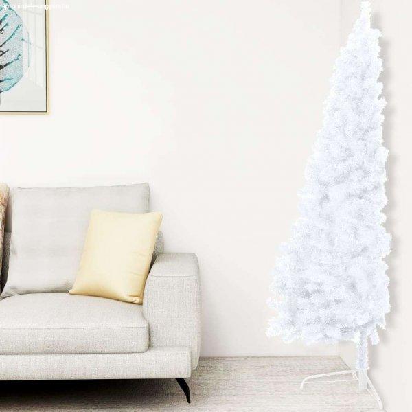 Fehér fél műkarácsonyfa led-ekkel és gömbszettel 120 cm