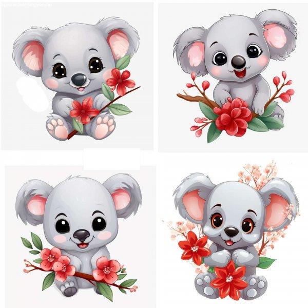 Koalamaci piros virágos falmatrica | 8 + 24 db-os szett | 80 cm x 80 cm -
babaszoba faldekoráció