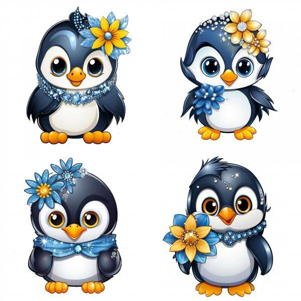 Pingvinek virágokkal falmatrica | 8 + 24 db-os szett | 80 cm x 80 cm -
babaszoba faldekoráció
