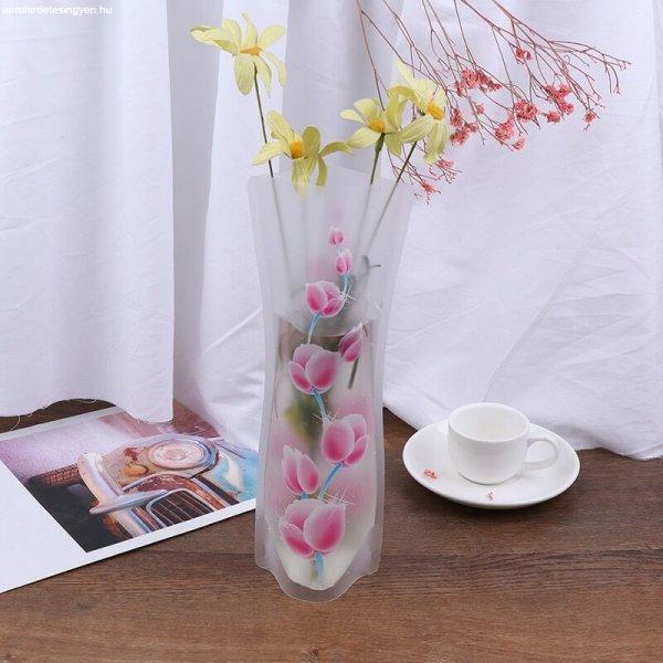 Műanyag, összehajtható váza virágos mintával 28cm