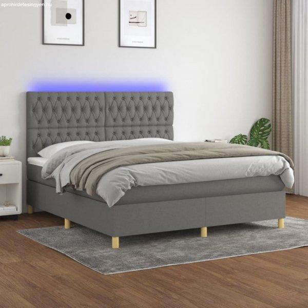 Sötétszürke szövet rugós és LED-es ágy matraccal 160x200 cm