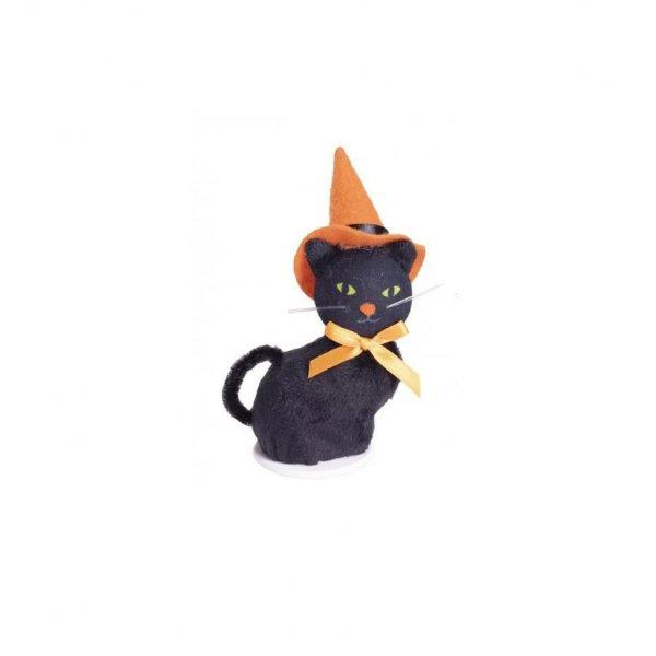 Fekete cica narancssárga sapkával 12x6 cm