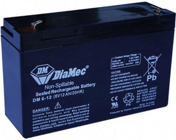 Diamec DM6-12 6V 12Ah zselés ólom akkumulátor gondozásmentes
