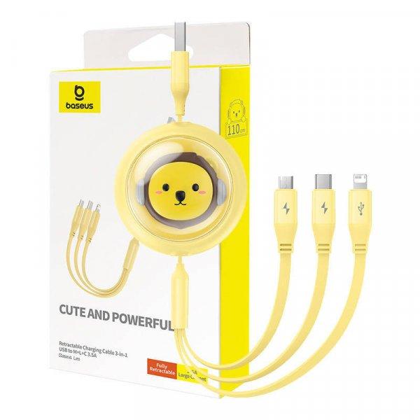 Töltőkábel 3 az 1-ben Baseus USB-USB-C, USB-M, Lightning 3,5A, 1,1m (sárga)