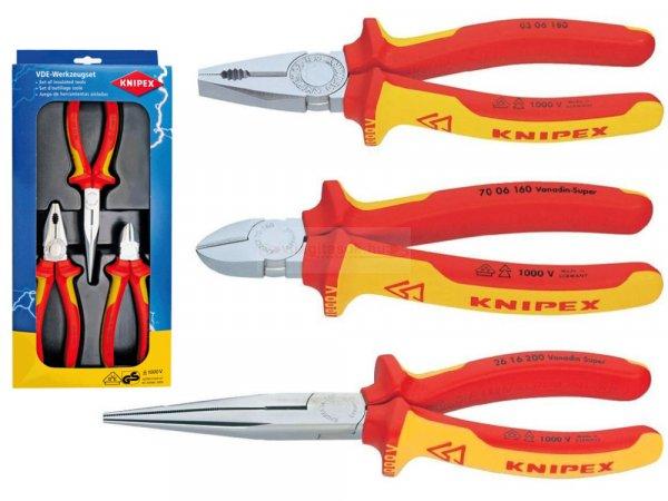 Knipex fogókészlet kombinált, oldalcsípő, csőrös 1000V piros-sárga
3-darabos