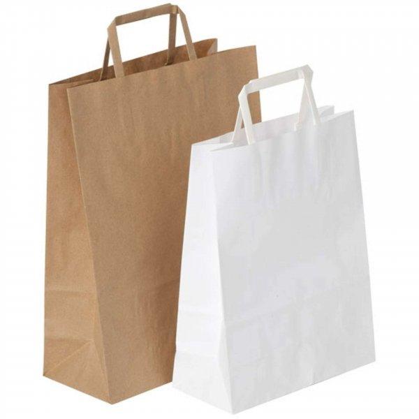 Nyomatlan papír szalagfüles táska, fehér, 28x22x11cm, nátron, 80g,
100db/csomag