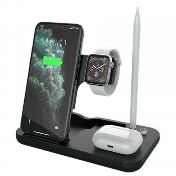 Techsuit - Vezeték nélküli töltőállomás 4 az 1-ben (D22) - iPhone-hoz,
Apple Watch-hoz. AirPods, Apple Pencil 15 W kábellel - fekete (KF2313367)