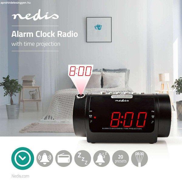 NEDIS Digitális rádiós ébresztőóra LED Kijelző | Idő kivetítés | AM /
FM | Szundi funkció | Alvás időzítő | Riasztások száma: 2 | Fekete 
CLAR005BK 