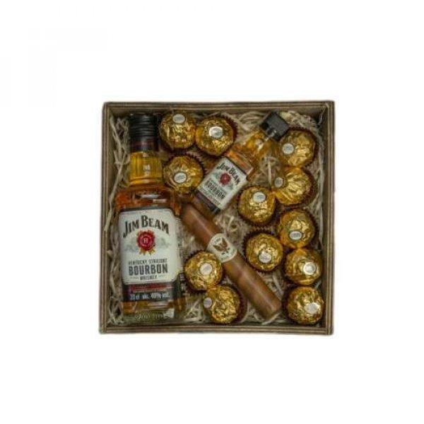 Wood Box: Jim Beam + Ferrero Rocher + csoki Szívar
