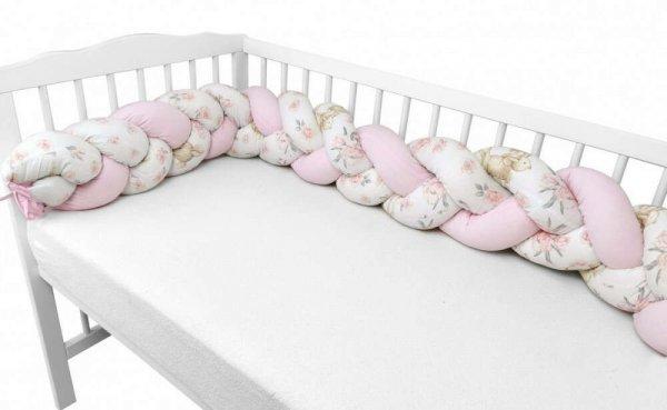 Baby Shop prémium fonott fejvédő kiságyba 220cm - rózsaszín őzike